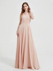 Col En V Dos Croisé Mousseline Robes De Demoiselle d'Honneur Rose Perle Grande Taille