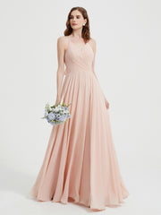 Col En V Dos Croisé Mousseline Robes De Demoiselle d'Honneur Rose Perle Grande Taille