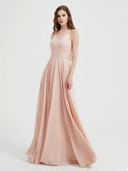Col En V Dos Croisé Mousseline Robes De Demoiselle d'Honneur Rose Perle Grande Taille