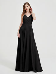 Col En V Dos Croisé Mousseline Robes De Demoiselle d'Honneur Noir Grande Taille
