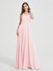 Col En V Dos Croisé Mousseline Robes De Demoiselle d'Honneur Rose Pâle Grande Taille