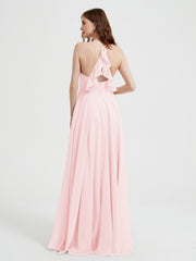 Col En V Dos Croisé Mousseline Robes De Demoiselle d'Honneur Rose Pâle Grande Taille