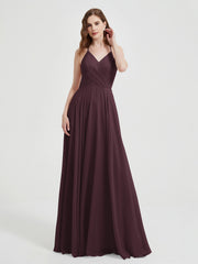 Col En V Dos Croisé Mousseline Robes De Demoiselle d'Honneur Cabernet