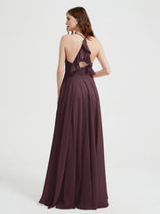 Col En V Dos Croisé Mousseline Robes De Demoiselle d'Honneur Cabernet Grande Taille