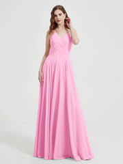 Col En V Dos Croisé Mousseline Robes De Demoiselle d'Honneur Rose Bonbon