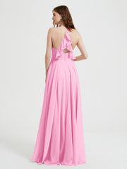 Col En V Dos Croisé Mousseline Robes De Demoiselle d'Honneur Rose Bonbon Grande Taille