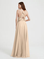 Col En V Dos Croisé Mousseline Robes De Demoiselle d'Honneur Champagne Grande Taille