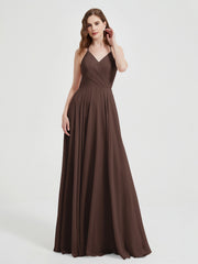 Col En V Dos Croisé Mousseline Robes De Demoiselle d'Honneur Chocolat Grande Taille