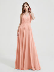 Col En V Dos Croisé Mousseline Robes De Demoiselle d'Honneur Corail Grande Taille