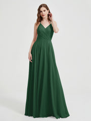 Col En V Dos Croisé Mousseline Robes De Demoiselle d'Honneur Vert Foncé Grande Taille