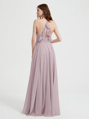 Col En V Dos Croisé Mousseline Robes De Demoiselle d'Honneur Dusk