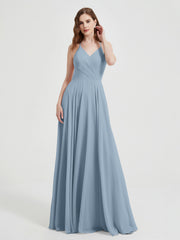Col En V Dos Croisé Mousseline Robes De Demoiselle d'Honneur Bleu Poudré