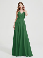 Col En V Dos Croisé Mousseline Robes De Demoiselle d'Honneur Emeraude