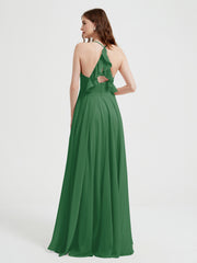 Col En V Dos Croisé Mousseline Robes De Demoiselle d'Honneur Emeraude