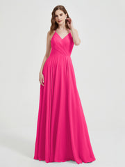 Col En V Dos Croisé Mousseline Robes De Demoiselle d'Honneur Fuchsia Grande Taille