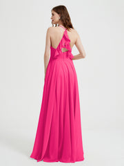Col En V Dos Croisé Mousseline Robes De Demoiselle d'Honneur Fuchsia Grande Taille