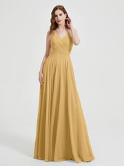 Col En V Dos Croisé Mousseline Robes De Demoiselle d'Honneur Or Grande Taille
