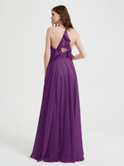 Col En V Dos Croisé Mousseline Robes De Demoiselle d'Honneur Raisin Grande Taille