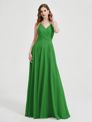 Col En V Dos Croisé Mousseline Robes De Demoiselle d'Honneur Vert Grande Taille