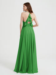 Col En V Dos Croisé Mousseline Robes De Demoiselle d'Honneur Vert