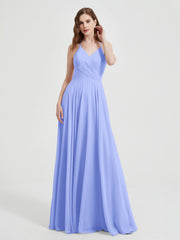 Col En V Dos Croisé Mousseline Robes De Demoiselle d'Honneur Lavande Grande Taille