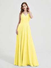 Col En V Dos Croisé Mousseline Robes De Demoiselle d'Honneur Citron Grande Taille