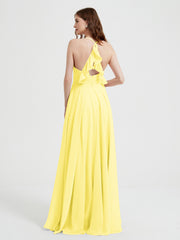 Col En V Dos Croisé Mousseline Robes De Demoiselle d'Honneur Citron Grande Taille