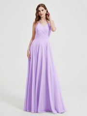 Col En V Dos Croisé Mousseline Robes De Demoiselle d'Honneur Lilas Grande Taille