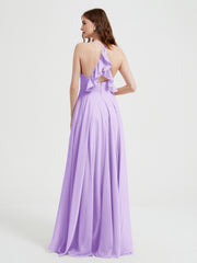 Col En V Dos Croisé Mousseline Robes De Demoiselle d'Honneur Lilas Grande Taille