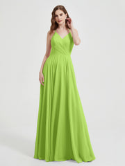 Col En V Dos Croisé Mousseline Robes De Demoiselle d'Honneur Vert Citron Grande Taille