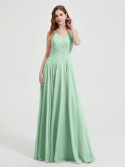 Col En V Dos Croisé Mousseline Robes De Demoiselle d'Honneur Vert Menthe