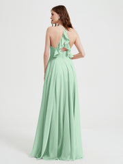Col En V Dos Croisé Mousseline Robes De Demoiselle d'Honneur Vert Menthe Grande Taille