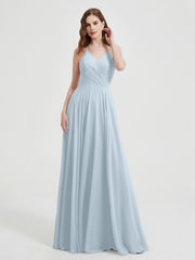 Col En V Dos Croisé Mousseline Robes De Demoiselle d'Honneur Brume Grande Taille