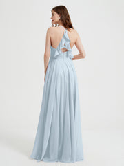 Col En V Dos Croisé Mousseline Robes De Demoiselle d'Honneur Brume Grande Taille