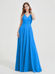 Col En V Dos Croisé Mousseline Robes De Demoiselle d'Honneur Bleu Océan Grande Taille