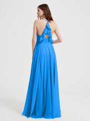 Col En V Dos Croisé Mousseline Robes De Demoiselle d'Honneur Bleu Océan