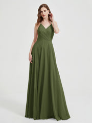 Col En V Dos Croisé Mousseline Robes De Demoiselle d'Honneur Olive Verte