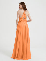 Col En V Dos Croisé Mousseline Robes De Demoiselle d'Honneur Orange Grande Taille