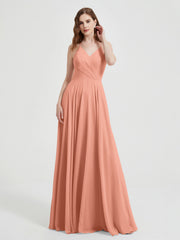 Col En V Dos Croisé Mousseline Robes De Demoiselle d'Honneur Papaye Grande Taille