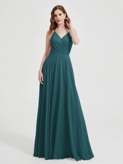 Col En V Dos Croisé Mousseline Robes De Demoiselle d'Honneur Paon Grande Taille