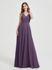 Col En V Dos Croisé Mousseline Robes De Demoiselle d'Honneur Plum