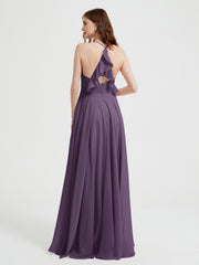 Col En V Dos Croisé Mousseline Robes De Demoiselle d'Honneur Plum