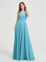 Col En V Dos Croisé Mousseline Robes De Demoiselle d'Honneur Piscine Grande Taille