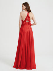 Col En V Dos Croisé Mousseline Robes De Demoiselle d'Honneur Rouge