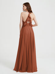 Col En V Dos Croisé Mousseline Robes De Demoiselle d'Honneur Rouille Grande Taille