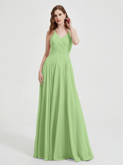 Col En V Dos Croisé Mousseline Robes De Demoiselle d'Honneur Sauge