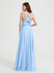 Col En V Dos Croisé Mousseline Robes De Demoiselle d'Honneur Bleu Ciel Grande Taille