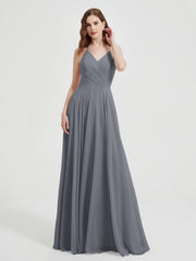 Col En V Dos Croisé Mousseline Robes De Demoiselle d'Honneur Gris Acier Grande Taille
