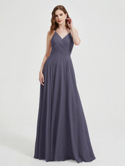 Col En V Dos Croisé Mousseline Robes De Demoiselle d'Honneur Orageux
