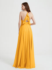 Col En V Dos Croisé Mousseline Robes De Demoiselle d'Honneur Mandarine Grande Taille